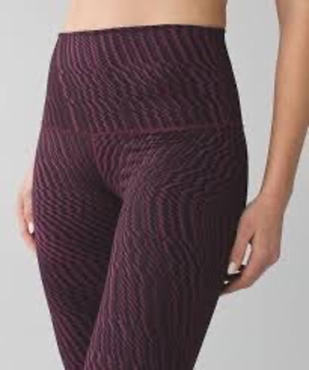 Lululemon Wunder Under Crop III Leggings Zig Zag Shifted Burgundy Black Sz 8